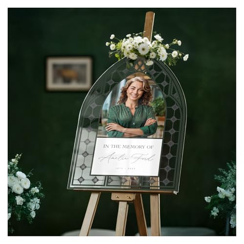 Stained Glass In Loving Memory Sign - Custom Funeral Welcome Sign with Photo - Personalized Memorial Keepsake - color: Sign 14