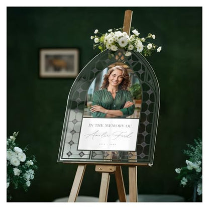 Stained Glass In Loving Memory Sign - Custom Funeral Welcome Sign with Photo - Personalized Memorial Keepsake - color: Sign 14
