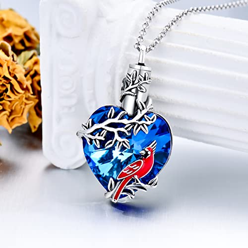 PELOVNY Urn Necklace for Ashes 925 Sterling Silver Butterfly Dragonfly Bee Phoenix Hummingbird Urn Necklaces Animal Crystal Cremation Jewelry for Ashes Cat Dog Pet Memorial Gifts - color: 06-Cardinal Urn