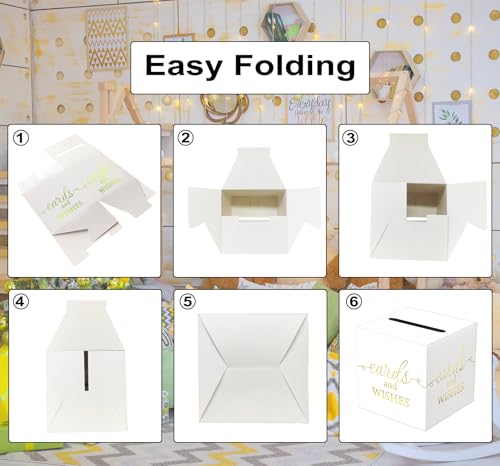 WNINK White Card Box with Gold Foil Design, Cards and Wishes Gift Cards Box Receiving Box for Wedding Receptions, Bridal & Baby Showers, Anniversaries, Birthdays Party, Graduations, Retirements - color: Cards Wishes White Gold