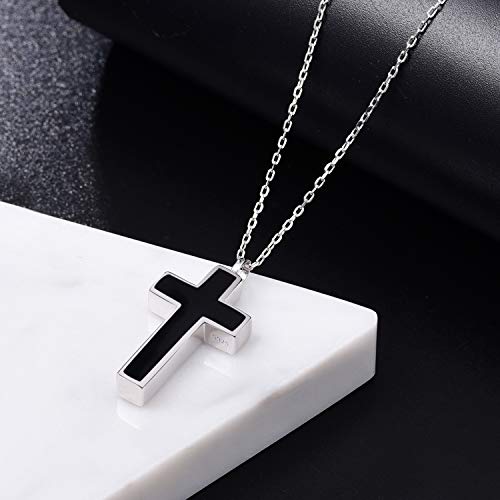 Cross Urn Necklace for ashes 925 Sterling Silver religious Cross Cremation Pendant Jewelry Faith Hope Love Gifts for Men - style: black cross urn necklace