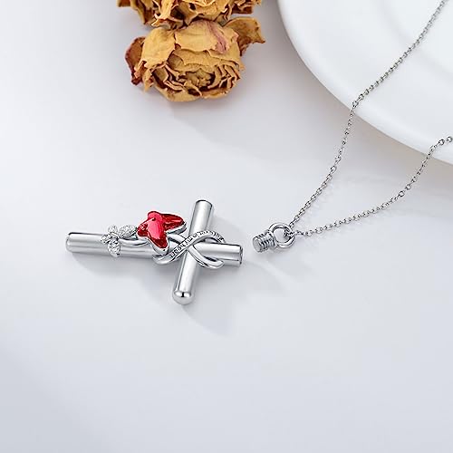 Cross Urn Necklace for Ashes 925 Sterling Silver Cremation Jewelry with Funnel Filler Kit Ashes Necklace for Human Women Girl Pets - color: A_Red Butterfly Urn Necklace, style: Non-personalized
