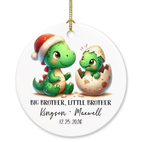 Personalized Big Brother & Little Brother Ornament, Dino Big Brother Ornament Gifts for Christmas Tree Decoration, New Dino Brother Ornament Custom Names & Date, Sibling Ornaments Keepsakes 2026 Xmas - color: Big Brother & Little Brother #1 Ornament