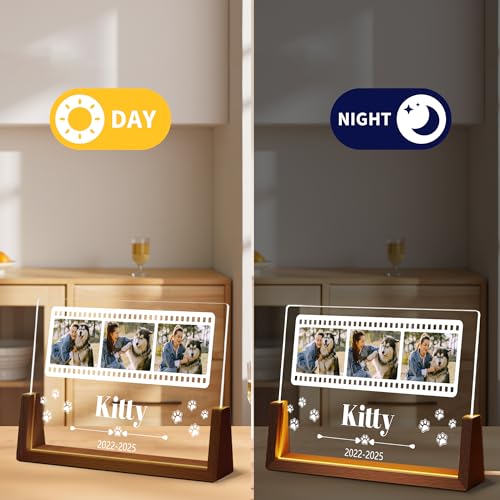 Personalized Dog Memorial Gifts, Custom Acrylic Light Up Picture Frame | Custom Pet Loss Gifts Cat Pet Memorial Gifts with Pictures for Pet Lover, Loss of Dog Sympathy Gifts - color: style-8