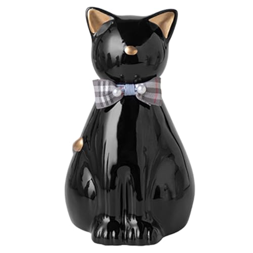 ETIAL Ceramic Pet Urn for Ashes, Cat Shaped 850ML Funeral Cremation Urn for Small Dogs & Cats, Angel Themed Memorial Keepsake Box, Handmade Heartfelt Sympathy Gift for Pet Loss (Black with Gold) - color: Black With Gold