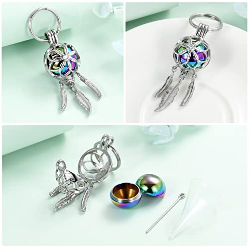 shajwo Cremation Jewelry Dream Catcher Urn Keychain for Ashes for Women Men Memorial Angel Wing Human Pet Ashes Pendant - color: Rainbow