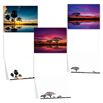 The Best Card Company - 20 Assorted Blank Notecards Box Set 4 x 5.12 Inch with Envelopes (10 Designs, 2 Each) - Tree Settings AM10325OCB-B2x10 - style: Tree Settings