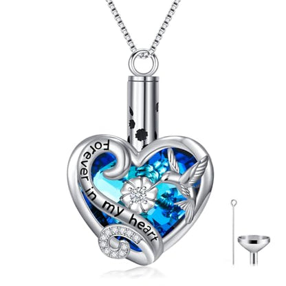 WINNICACA Silver Cremation Urn Necklaces for Ashes of Loved Ones - style: Hummingbird Urn Necklace