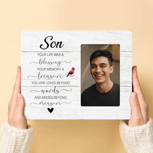 Memorial Picture Frame Gifts for Loss of Son, In Loving Memory Frame, Sympathy Gifts for Loss of Son Wooden Picture Frames, 4x6 inch Photo