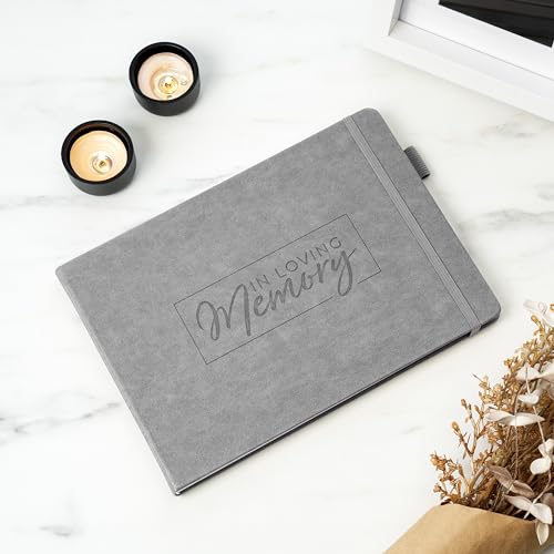 Clever Fox Funeral Guest Book for Memorial Service w/Address, Gray | 10x7 in, 120 pages, Eco leather hardcover, Personalized celebration of life guestbook, Memory book & condolence register - color: Gray