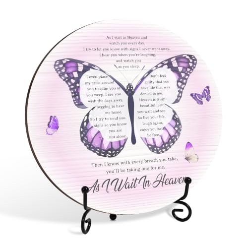 Butterfly Sympathy Gifts for Loss of Loved One, Memorial Gift Bereavement Plaque with Iron Stand, Remembrance Keepsake Table Decor for Loss of Mother Father Husband Wife - B05 - color: Purple Butterfly