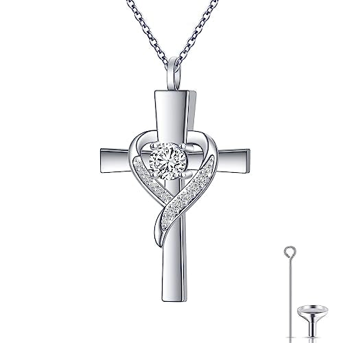 Ashes Necklace 925 Sterling Silver Urn Pendant for Ashes Cremation Keepsake Jewelry for Human Pet Ash Memorial Gift for Women Men - color: Cross-1