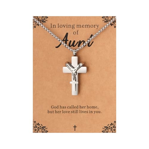 Cremation Cross Necklace for Ashes Cross Urns Locket Pendant Ashes Holder Stainless Steel Memorial Jewelry - style: Miss You Aunt