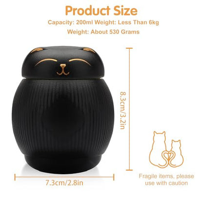 Ceramic Cat Urn for Ashes - Pet Memorial Box with Secure Lid - color: Black