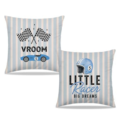 Dibor Blue Race Car Boy Nursery Throw Pillow Covers 18x18 Set of 2 - color: Racer