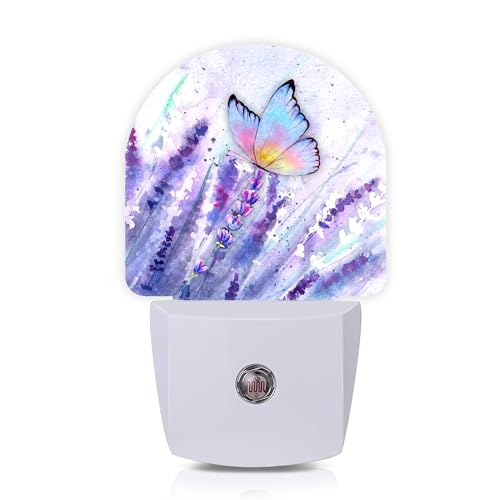 Lavender Butterfly Night Lights Plug into Wall for Girls Boys Room,Night Light LED Lamp Dusk to Dawn Sensor Round Lamp for Bedroom Bathroom Hallway Home Wall Decor Nightlight - color: Lavender Butterfly