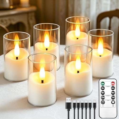 Rechargeable Flameless Candles with Timer Remote | 1.7"x2.6" Clear Acrylic LED Tea Lights Candles,Small Votive Electric LED Candles for Home Wedding Holiday Decor(6 Pack) - color: White