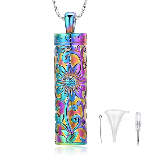 Sunflower Urn Necklace for Ashes Cylinder Bar Necklace for Ashes for Women Pendant Keepsake for Ashes Memory Cremation Jewelry Sunflower Celtic Necklace Jewelry for Women - color: Colourful