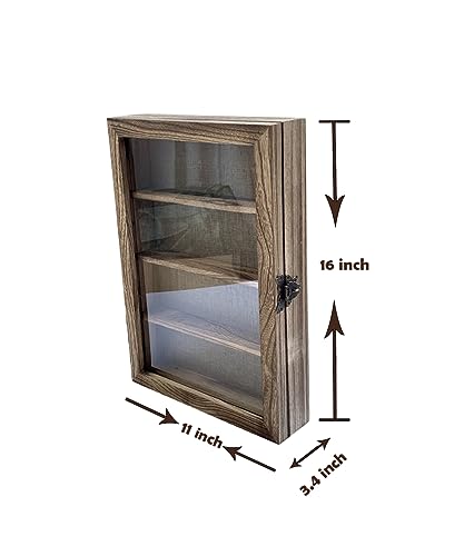 WANLIAN Shadow Box Frame with Acrylic 11x16“ Wooden Shadow Box Display Case with 3 Detachable Shelves & Linen Back, Wall-Mounted Deep Display Box Picture Frame for Photos Memorabilia (Carbonized) - color: Carbonized
