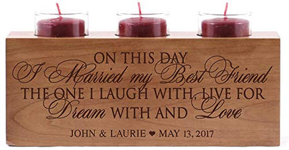Personalized Memorial Sympathy Votive Funeral Candle Holder Cherry Wood Keepsake Gift Ideas for Loved One (10" Natural) - size: 10" Natural