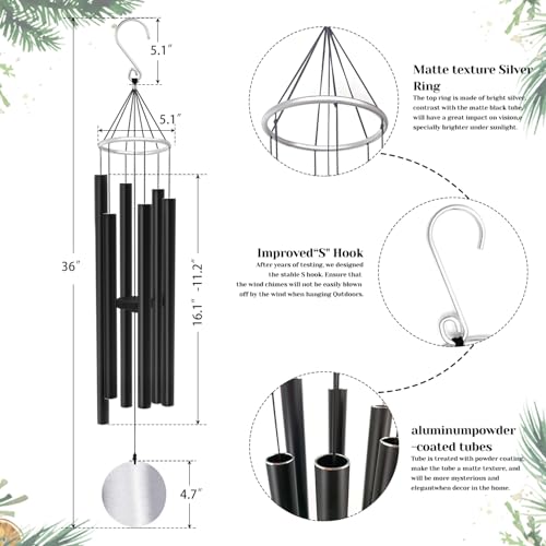 ASTARIN 36in Memorial Wind Chimes, Christmas Wind Chimes for Outdoors - size: 36”-Black-Christmas Gift Box