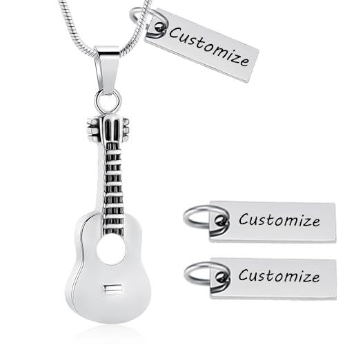 Oinsi Guitar Urn Necklace for Ashes Cremation Pendants Jewelry Ashes Holder Memorial Urn Necklace Cremation Jewelry for Human with Filling Kits - color: Customized