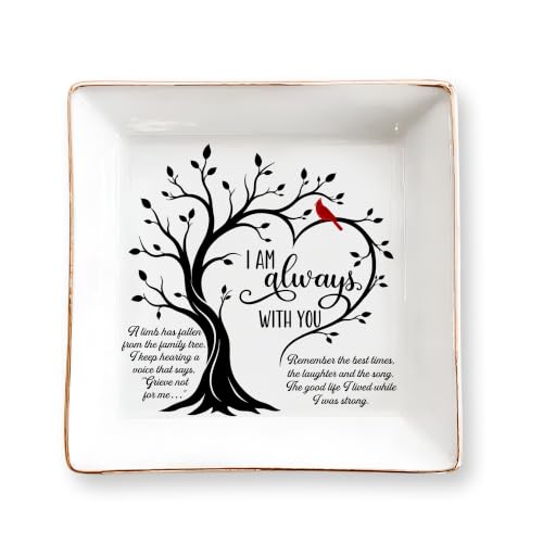 Memorial Cardinal Family Tree Jewelry Dish, I'm Always with You 4" Ceramic Jewelry Tray for Women, In Memory of Loss of Loved One Keepsake - Remembrance, Condolence Gifts for Loss of Dad, Mom, Friends - color: I'm Alway with You