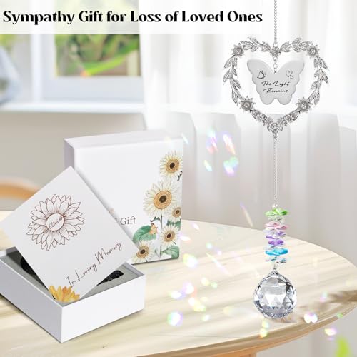 Sympathy Gift for Loss of Loved Ones, Grief Memorial Suncatcher Ornament | Miscarriage Gifts for Mothers, Bereavement Crystal Ornament with Card, Sorry for Loss of Dad Mom Gift, Heart Shaped Design - style: Sympathy Gift