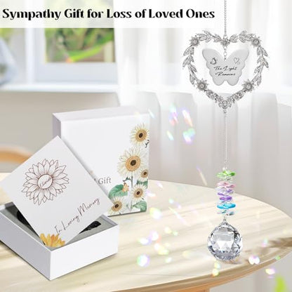 Sympathy Gift for Loss of Loved Ones, Grief Memorial Suncatcher Ornament | Miscarriage Gifts for Mothers, Bereavement Crystal Ornament with Card, Sorry for Loss of Dad Mom Gift, Heart Shaped Design - style: Sympathy Gift