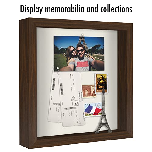 Americanflat 11x11 Shadow Box Frame with Shatter-Resistant Glass - Silhouette Collection - Large Shadow Box Display Case for Tabletop and Wall Display - Walnut with Soft Felt Back | Shatter-resistant glass, 1.5 inch interior depth, displays keepsakes, med