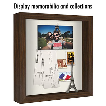 Americanflat 11x11 Shadow Box Frame with Shatter-Resistant Glass - Silhouette Collection - Large Shadow Box Display Case for Tabletop and Wall Display - Walnut with Soft Felt Back | Shatter-resistant glass, 1.5 inch interior depth, displays keepsakes, med