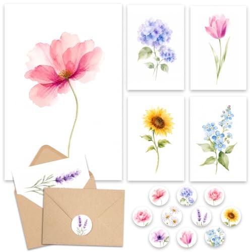 AUDREE Blank Cards with Envelopes, Watercolor Flower 50 Pack 3.5x5 inches