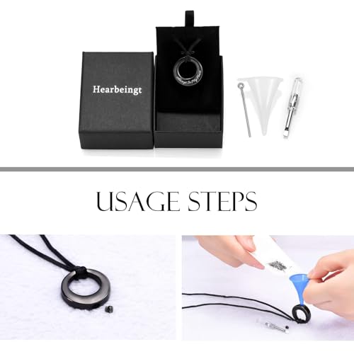 Hearbeingt Cremation Jewelry Urn Necklace for Ashes for Women Men, Circle of Life Eternity Memorial Pendant Ash Jewelry - color: Black-Always in My Heart