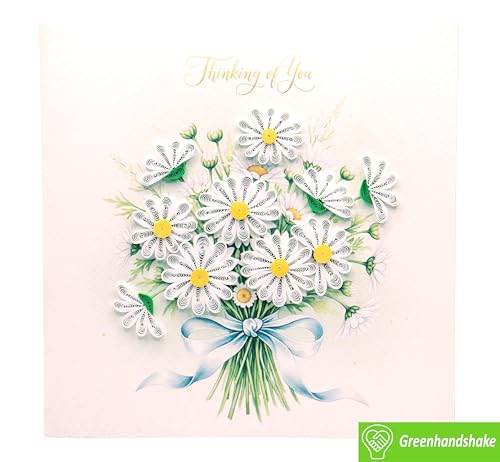 Daisies for You, Quilling Card 3D - Unique Dedicated Handmade, Design Greeting Card for Birthday, Valentine's Day, Mothers Day, Spring, Fathers Day, Graduation, Wedding, Anniversary, Thank You, Get Well, All Occasion | 6" x 6" - style: Daisies for You