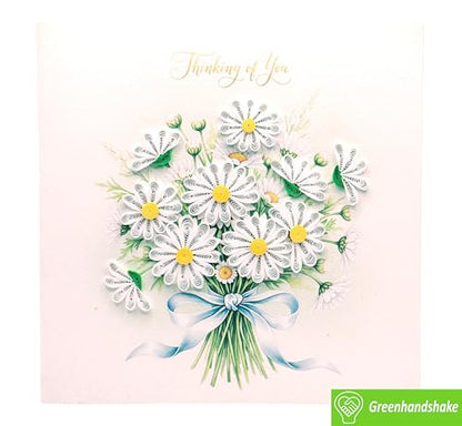 Daisies for You, Quilling Card 3D - Unique Dedicated Handmade, Design Greeting Card for Birthday, Valentine's Day, Mothers Day, Spring, Fathers Day, Graduation, Wedding, Anniversary, Thank You, Get Well, All Occasion | 6" x 6" - style: Daisies for You