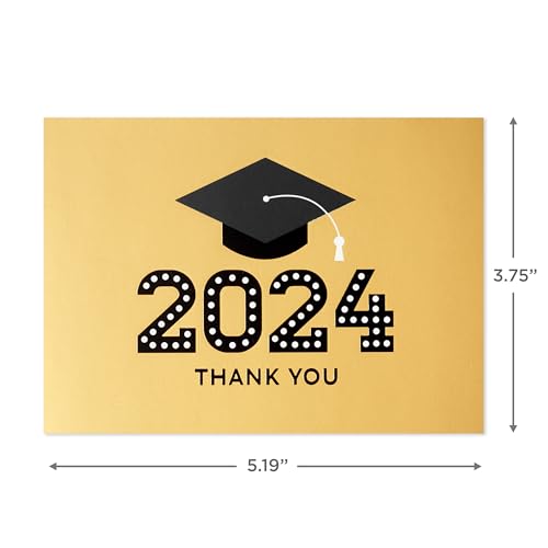 Hallmark 2024 Graduation Thank You Cards (40 Thank You Notes with Envelopes) Gold Graduation Cap - style: Class of 2024