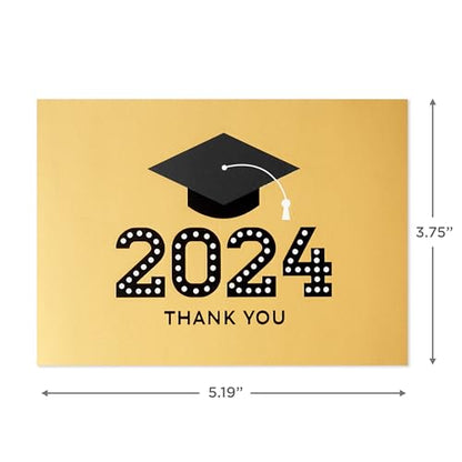 Hallmark 2024 Graduation Thank You Cards (40 Thank You Notes with Envelopes) Gold Graduation Cap - style: Class of 2024