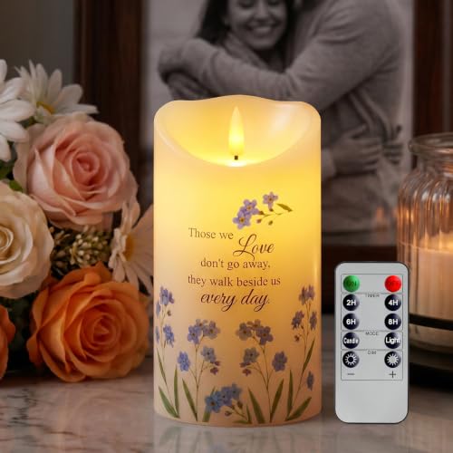 Homemory 4x7 Flameless Memorial Candle Sympathy Gifts for Loss of Loved One | Real Wax LED Candle with Remote Timer, Realistic Flickering Flame and Long Battery Life for Funeral and Family Remembrance - color: In Loving Memory