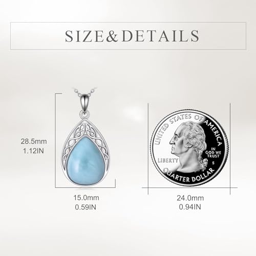 CRMAD Larimar/Opal/Lapis Lazuli/Tourmaline/Malachite/Labradorite/Turquoise/Onyx/Rose Quartz/Amber/Peridot Necklace for Women 925 Sterling Silver Teardrop Pendant Jewelry Gifts - color: larimar
