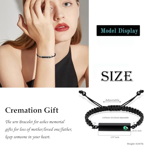 zeqingjw Vertical Bar Urn Bracelet for Ashes for Women Men Stainless Steel Cremation Jewelry Braided Rope Adjustable Keepsake Bracelets of Loved Ones Ash Holder Memorial Gift - color: Black-Green