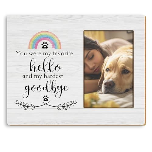 Pet Memorial Gifts 4x6 Picture Frame, Loss of Dog Cat Sympathy Gift, You Were My Favorite Hello and My Hardest Goodbye Picture Photo Frames for Desk Tabletop Wall Decoration - color: Goodbye 02