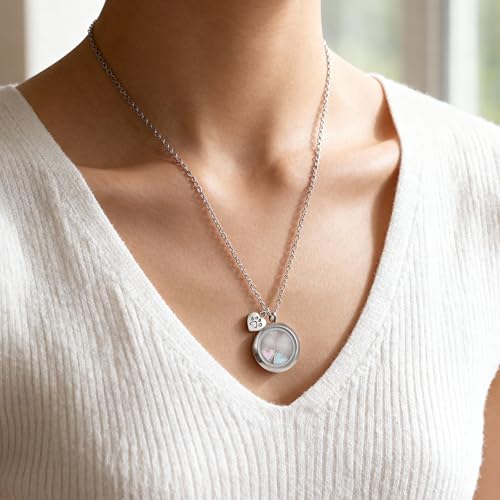 Pet Fur Memorial Necklace Dog Cat Ashes Hair Keepsake Necklace Small Transparent Glass Circle Chain Pet Urn Pendant Memorial Jewelry for Men Women Vial Souvenir