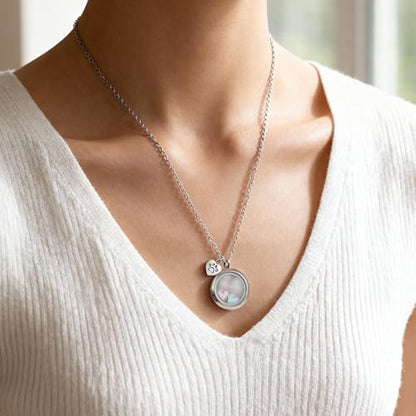 Pet Fur Memorial Necklace Dog Cat Ashes Hair Keepsake Necklace Small Transparent Glass Circle Chain Pet Urn Pendant Memorial Jewelry for Men Women Vial Souvenir