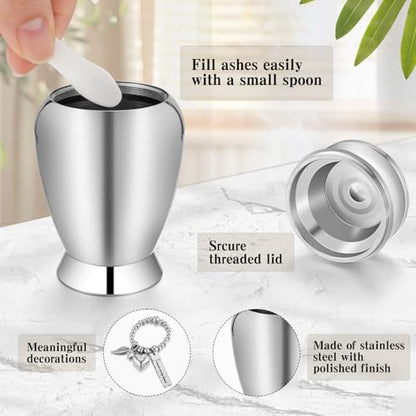 Small Urns for Human Ashes Keepsake Mini Cremation Urns for Loss of Loved One Stainless Steel Keepsake Urn for Ashes Compact Memorial Container (Small, Heart Dad)