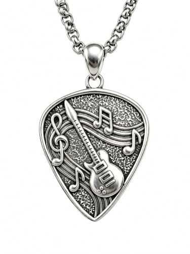 Guitar Pick Necklace Music Soundwave Guitar Pick Pendant with Music Note Jewelry Musicians Gifts - color: 1-Oxidation