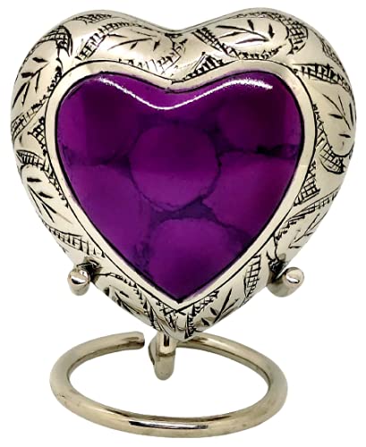 Classic Heart Shape Keepsake Urn for Human Ashes – With box and Stand - Lovely Purple Color 7 cms high