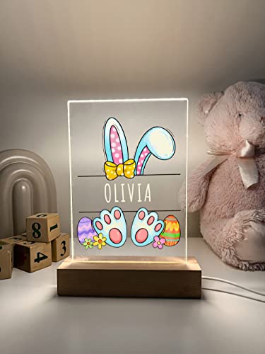 Easter Bunny Easter Holiday Eggs Hunt Celebrate New Life Rabbit Decoration - Too Cute To Resist Night Light Up Table Lamp Wood Base LED Personalized Name Free Engraved - It's WOW Great Gift