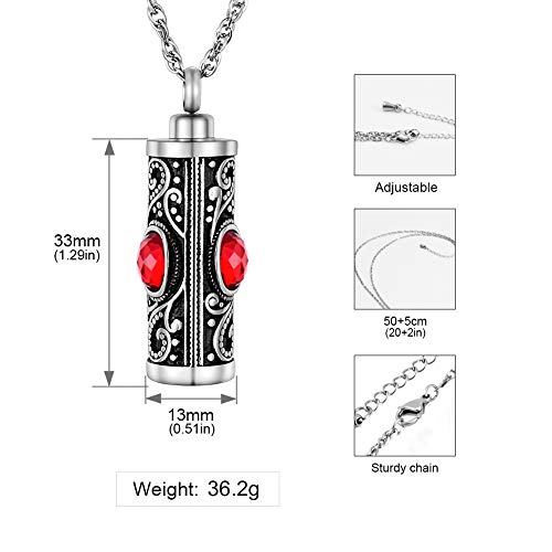 XIUDA Crystal Cremation Urn Necklace for Ashes Keepsake Stainless Steel Memorial Pendant with Flower - color: Red