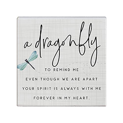 Small Talk Squares Dragonfly Memorial Sign, Bereavement Home Decor, Sympathy Gift, Wooden Shelf Sitter Decoration, 5.25 Inch - color: A Dragonfly To Remind Me