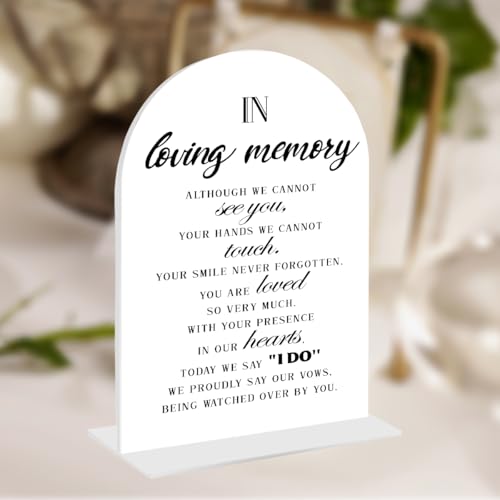 In Loving Memory Wedding Sign, White Acrylic Memorial Table Sign with Stand | 5×7 Inch Funeral Reception Decor, Remembrance Gift for Loss of Loved Ones, Event Party Table Signage - color: I DO